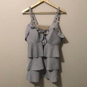 Navy and White Striped Tankini Swimsuit top